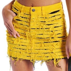 AKIRA Yellow Distressed Mini Skirt